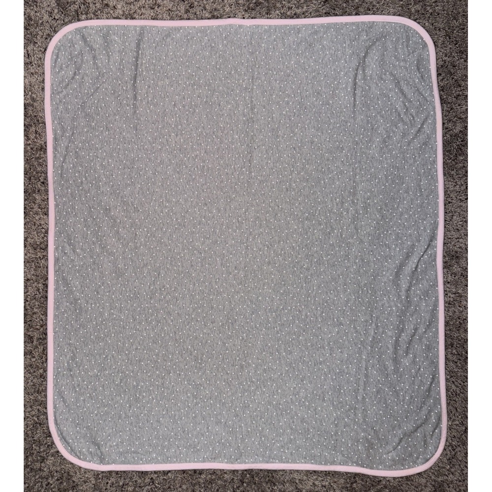 Precious First by Carter's Gray White Polka Dot Pink Trim Cotton Baby Blanket - Picture 2 of 6